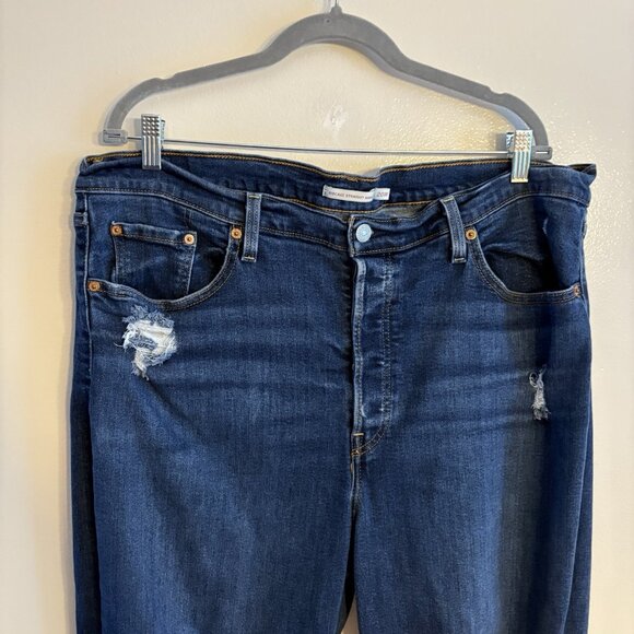 Levis Women Plus Sz 20W Dark Indigo Destructed Ribcage Straight Ankle Jeans - Picture 5 of 14